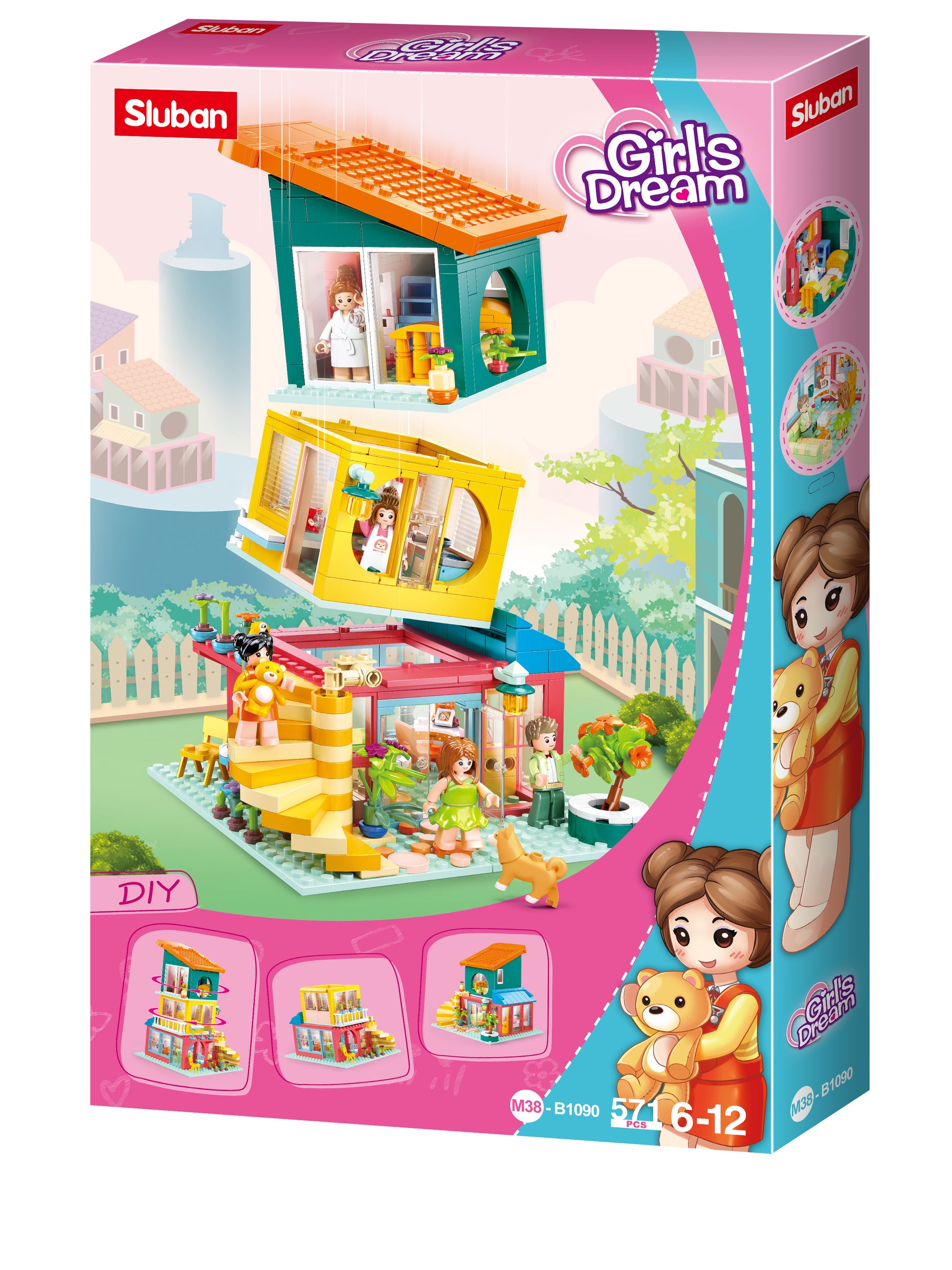 B1090 GIRLS DREAM - JENGA HOUSE with building blocks and bricks and minifigures from sluban australia.