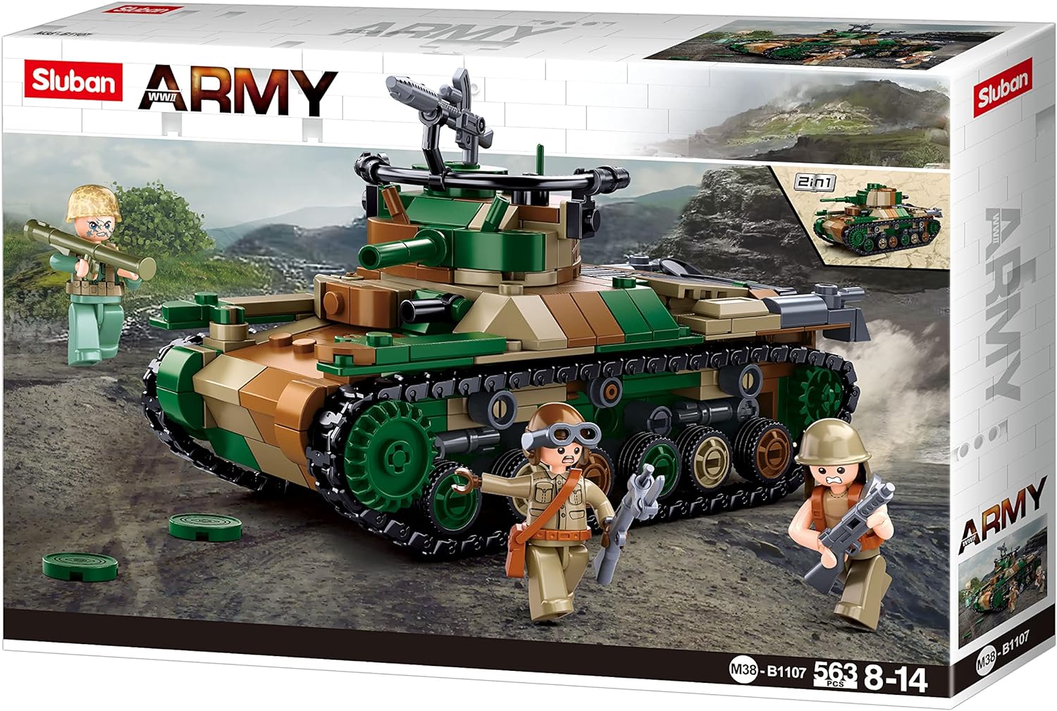 B1107 WW2 MEDIUM TANK with minifigures from sluban australia.  