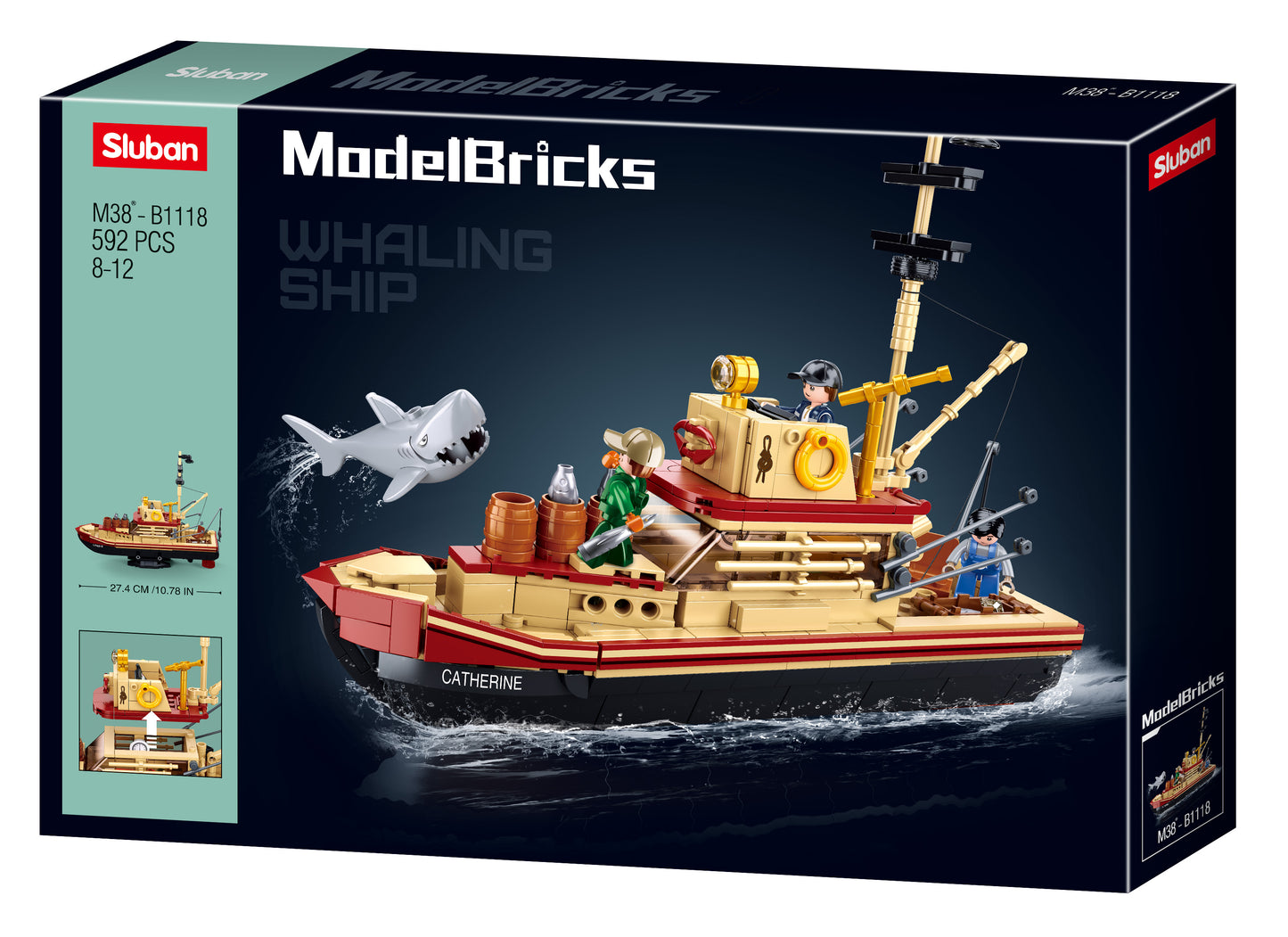 M38-B1118 Sluban The Great Shark with mini figures made off building bricks from sluban australia.