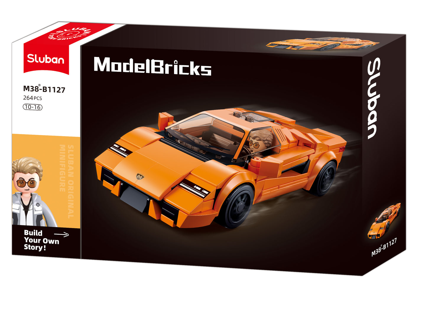 B1127 MB 2020 SPORTS CAR ORANGE with minifigure from sluban australia building bricks.