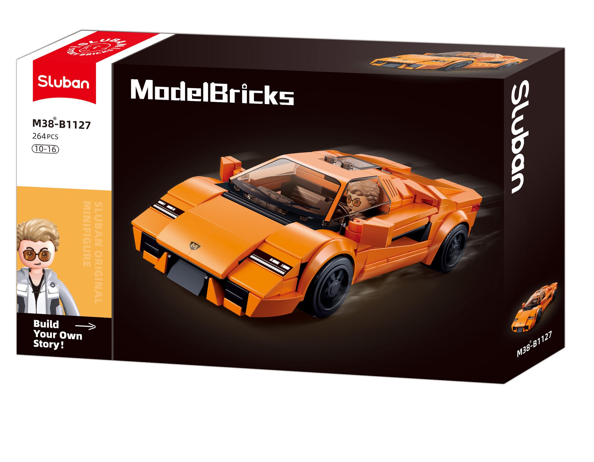 B1127 MB 2020 SPORTS CAR ORANGE with minifigure from sluban australia building bricks.